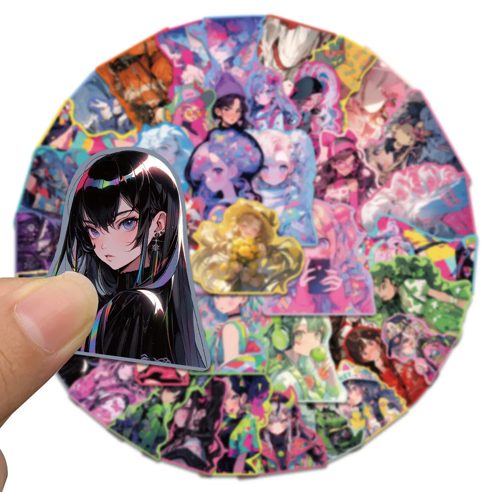 50 قطعة من ملصقات الفتيات اللطيفة على الطراز الحلو - ديكور عالي الجمالي ذو الحواف الملونة للهواتف، متجر ملصقات الأمتعة