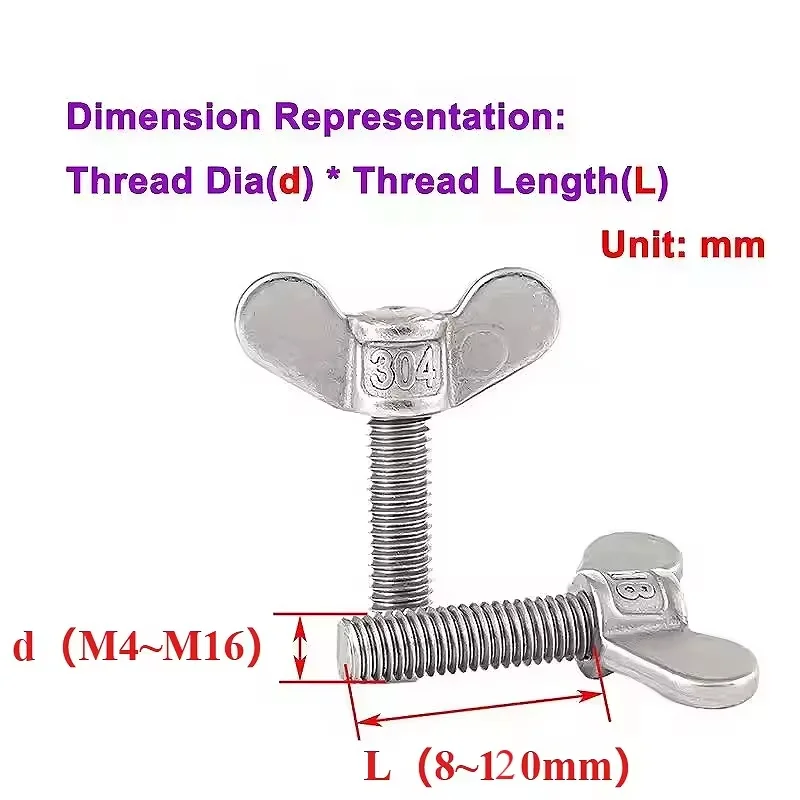 316 Stainless Steel Butterfly Screws M4 ~ M16 Wing Head Thumb Bolts Sheep Horn Hand Screws Big Ear Welded Bolts