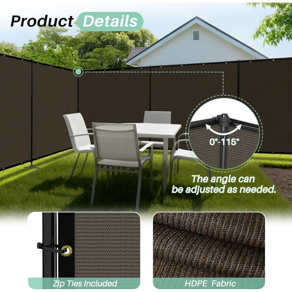 سياج خصوصية قائم بذاته مقاس 6 × 12 قدم مع أقطاب حديدية، شبكة زجاجية شديدة التحمل لفناء الحديقة الخارجية #3