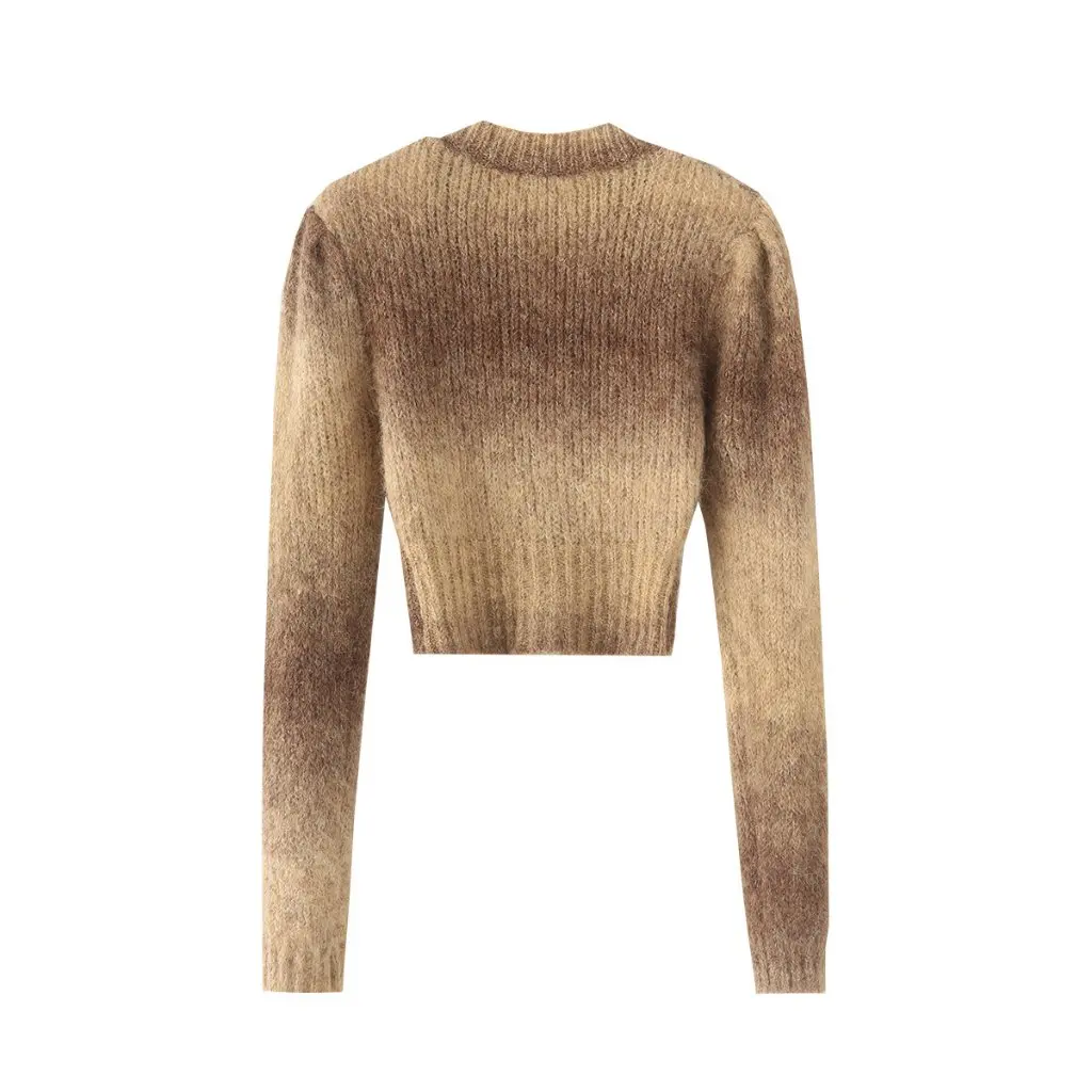 

Женский винтажный повседневный короткий свитер с длинным рукавом и v-образным вырезом, подплечники, сегментный краситель, осенне-зимний топ в стиле американской академии