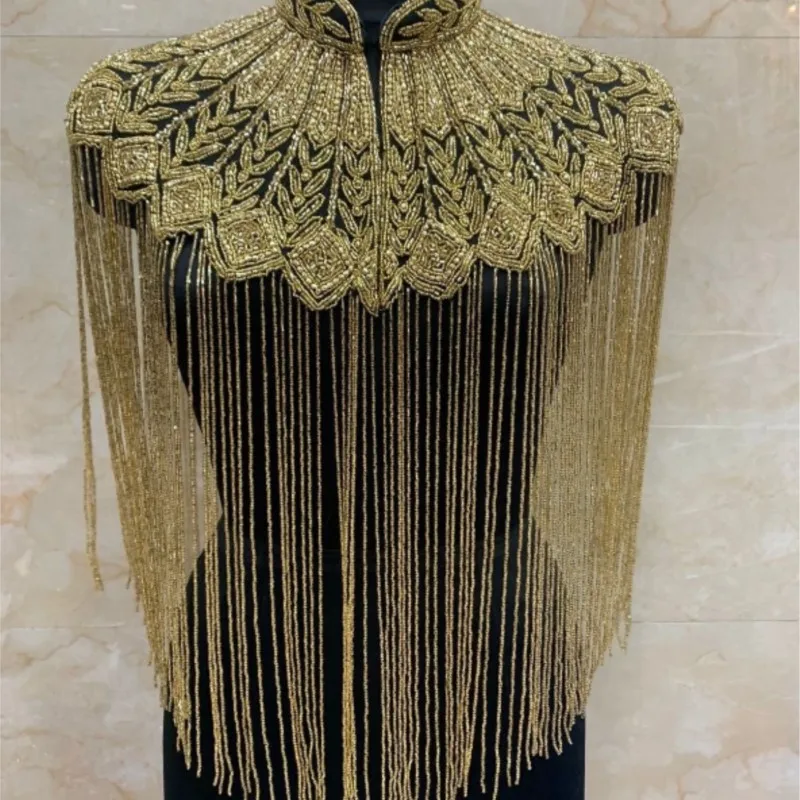 

Индийская шаль ручной работы в стиле тяжелой индустрии с бисером, длинными кистями, в стиле чонсам, с эффектом облачного плетения, модная, в старинном стиле