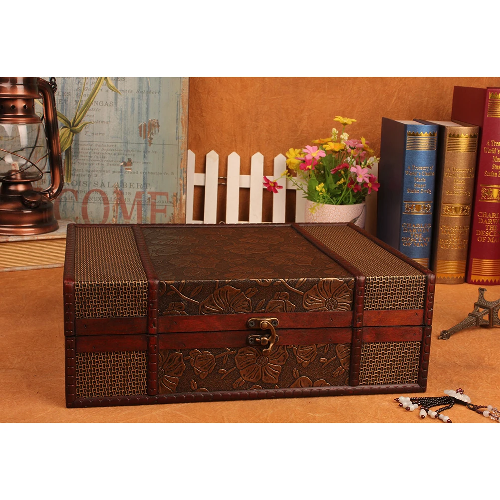 

Wood Storage Box For Books Large Desktop Organizer Document Sundries Container Jewelry Box Lotus Design Party Gift