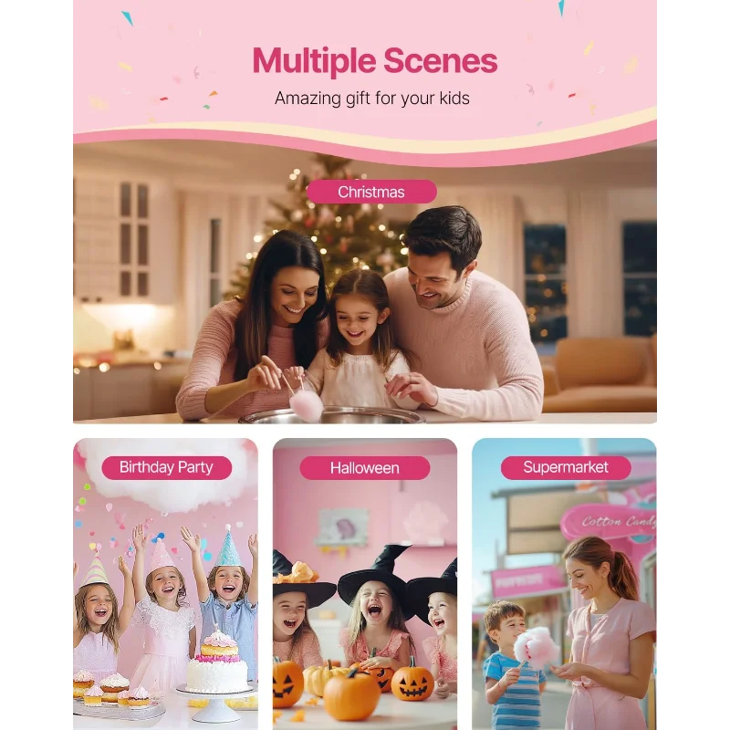 VEVOR Macchina elettrica per zucchero filato, filo interdentale commerciale da 1000 W con ciotola in acciaio inossidabile, paletta per zucchero e cassetto, perfetta