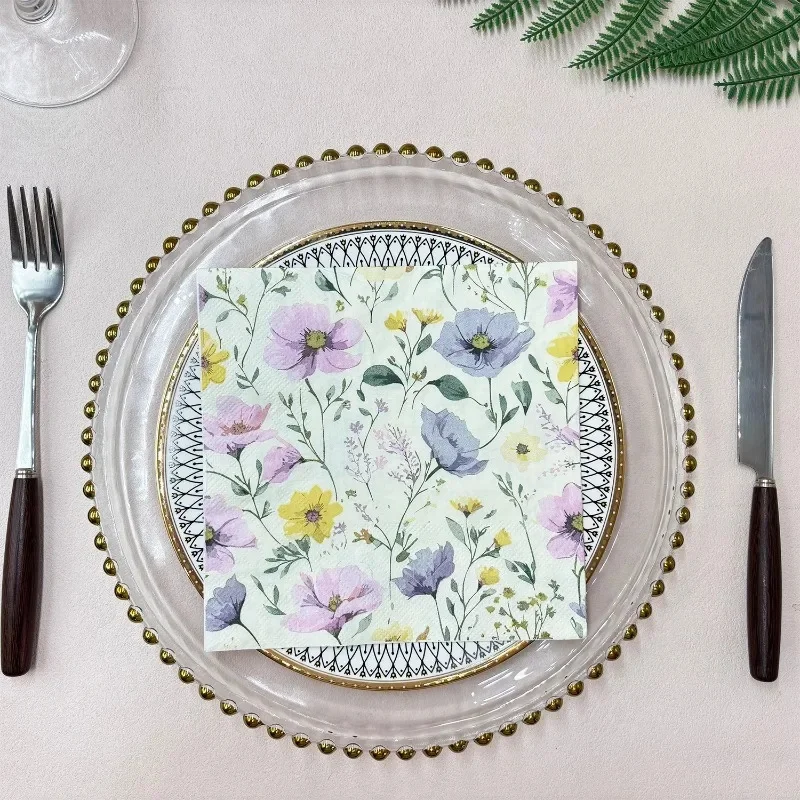 20pcs 33 * 33cm 2Ply Flower Theme Colorful Napkins Table Atmosphere Decoration DIY Decoupage Paper