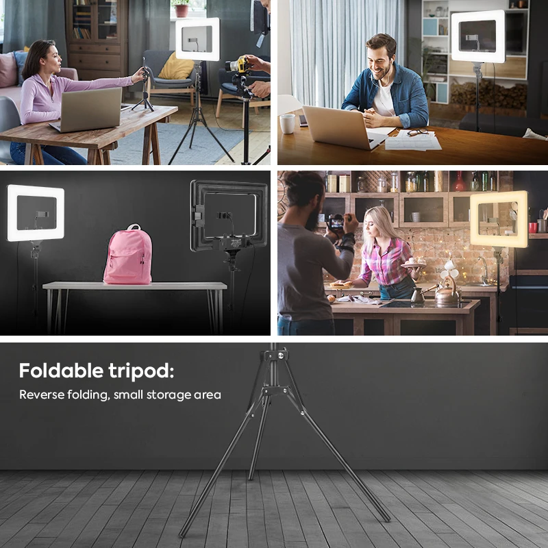 أضواء حلقة 18 بوصة، مع حامل إضاءة و3 حامل هاتف عكس الضوء حلقة مربعة للتصوير الفوتوغرافي المكونات في الضوء لتيك توك والفيديو والصور