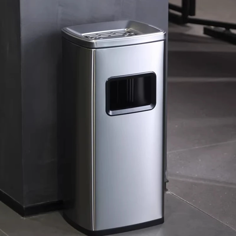 70x26x32cm Stainless Steel Commercial Trash Can with Ashtray for Outdoor Hotel Lobby Elevator Entrance Mall Waste Litter Bin