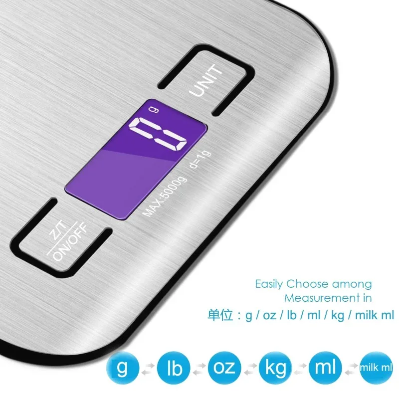 5KG Kitchen Scale Stainless Steel Portable Food Scale LED Electronic Scales Jewelry Baking Weight Digital Scale