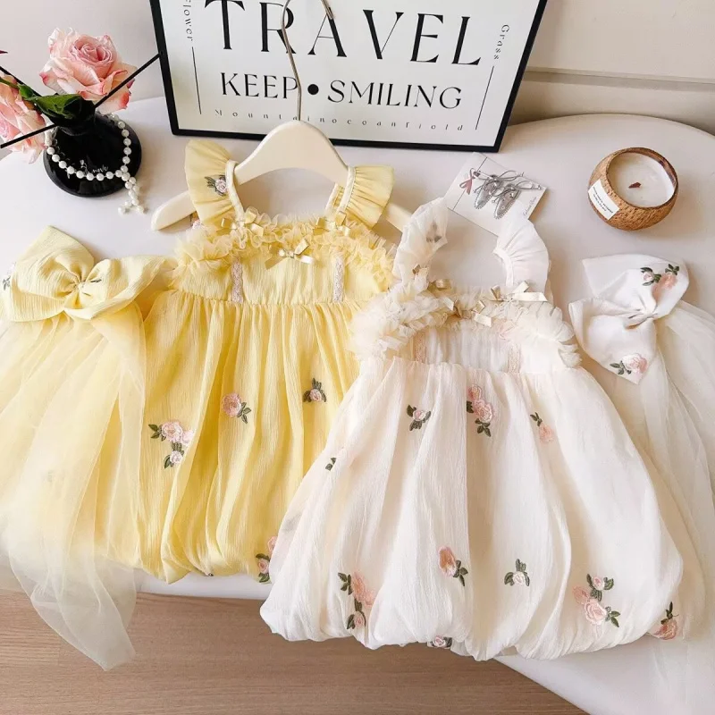 

Girls Dress Summer New2025Embroidered Mesh Slip Dress Little Girl Puffy Princess Dress Wholesale