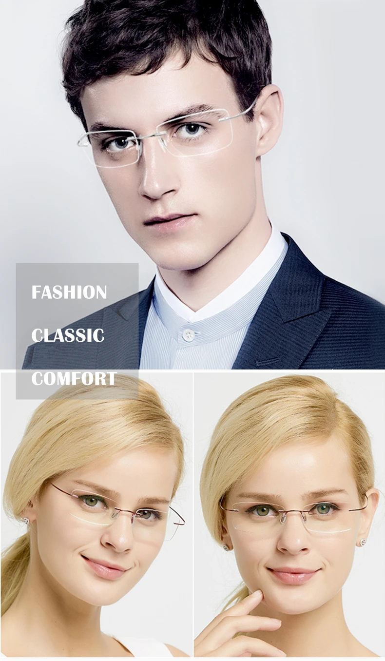 Randlose Kurzsichtigkeitsbrille Rezept -0,5 bis -8,0 Männer Frauen Titanlegierung Framless Kurzsichtige Brille Index 1,61 1,67 F082 – Detail 3