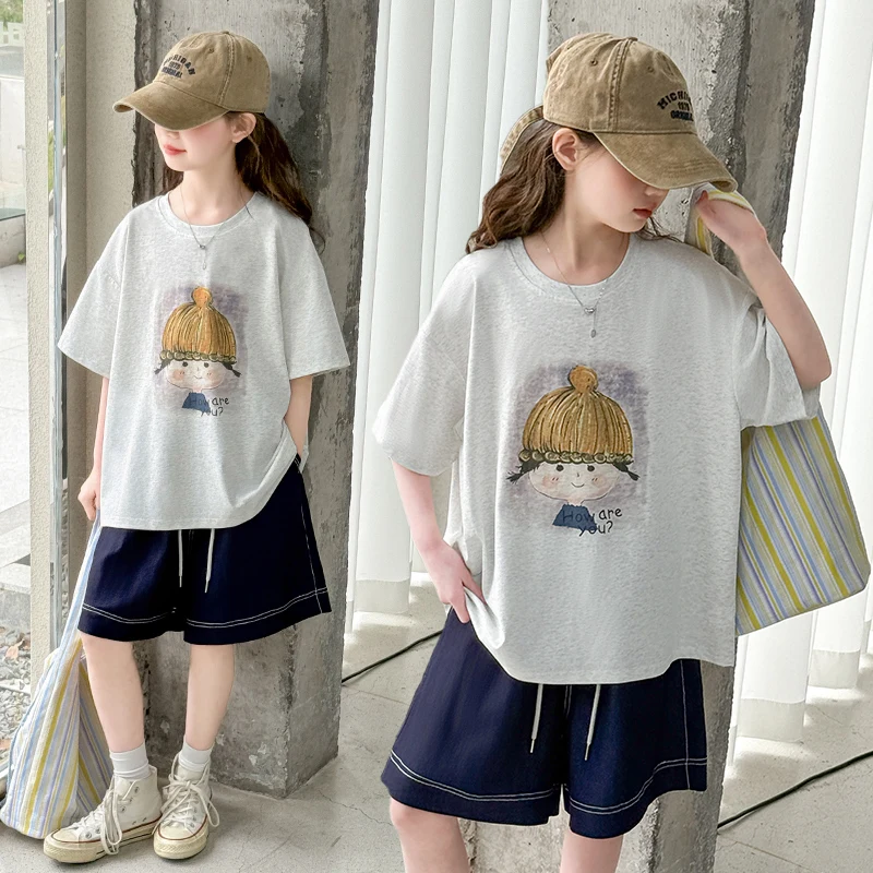 

Girls Summer Clothing Sets Children Cotton Short-Sleeve Top + Casual Shorts Two-piece Set 2025 New