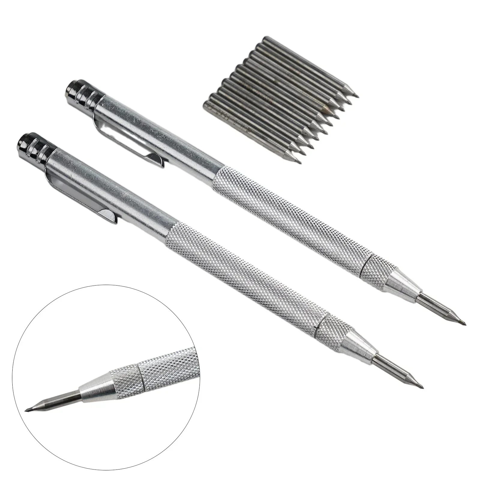 2PCS Scriber Engraving Pen With 10pcs Replacement Tungsten Carbide Tip For Glass Ceramic Stainless Steel Marking Tools