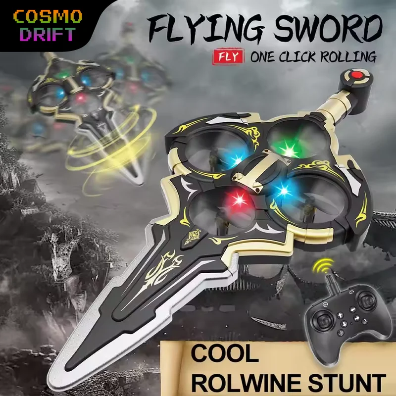 RC Flying Sword Toy Stunt Gesture Remote Control Drone with Dual Control LED Light Hovering Flying Toy for Kids