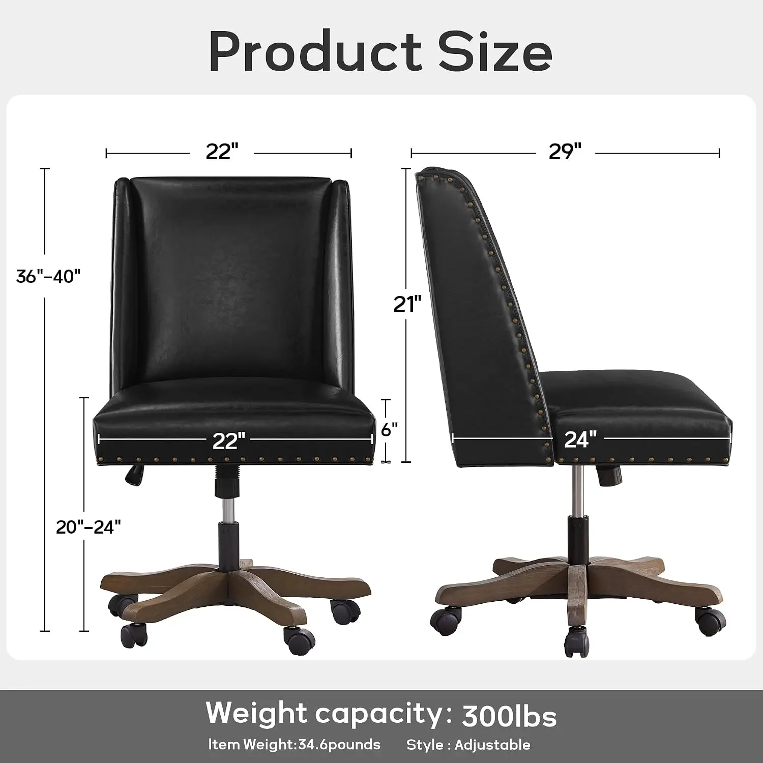 Upholstered Armless Swivel Desk Chair Faux Leather Home Office Task Chair, Customized