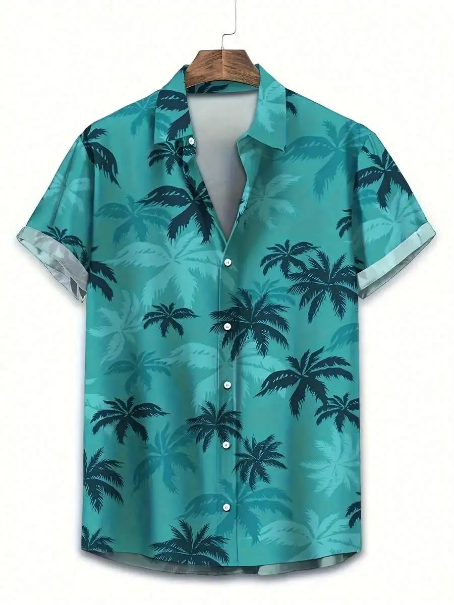 

Palm Tree Tropical Print Hawaiian Shirt Men Casual Beach Button Down Summer Top