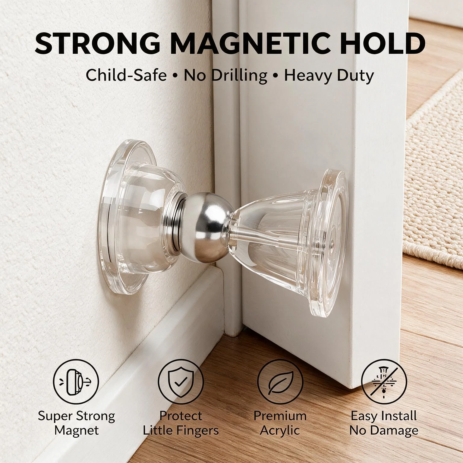 Silent Anti‑Collision Silicone Magnetic Door Catch New No Drilling Strong Magnet Floor Door Stopper for Bathroom Home Doors