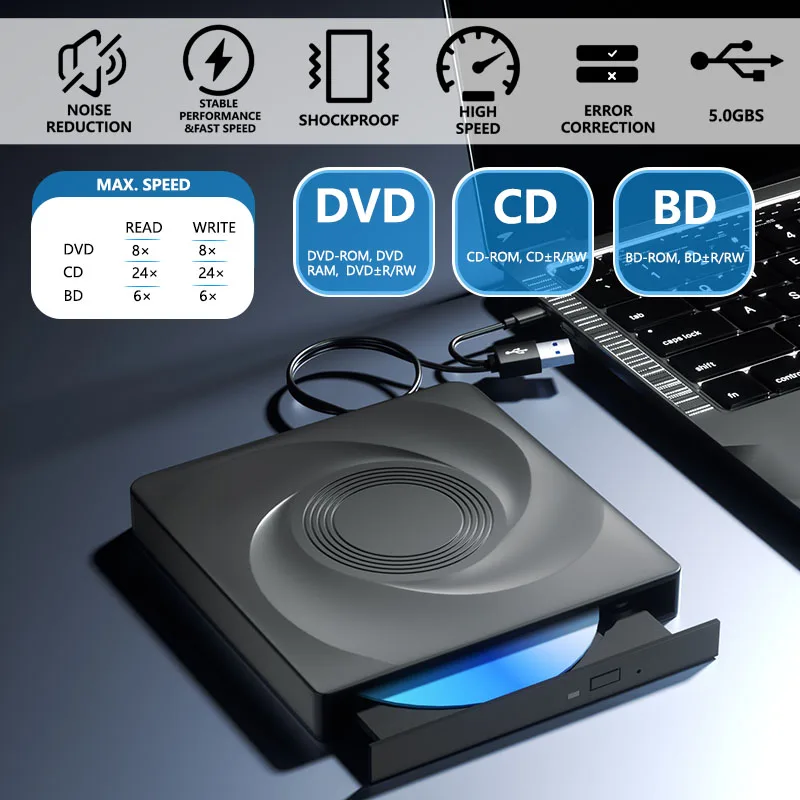 Imagem -02 - Blu-ray Externa para Laptop Windows 11 10 Mac bd cd Dvd +rw Unidades Ópticas com Bolsa de Armazenamento Leitor de Gravador de Dvd Unidade