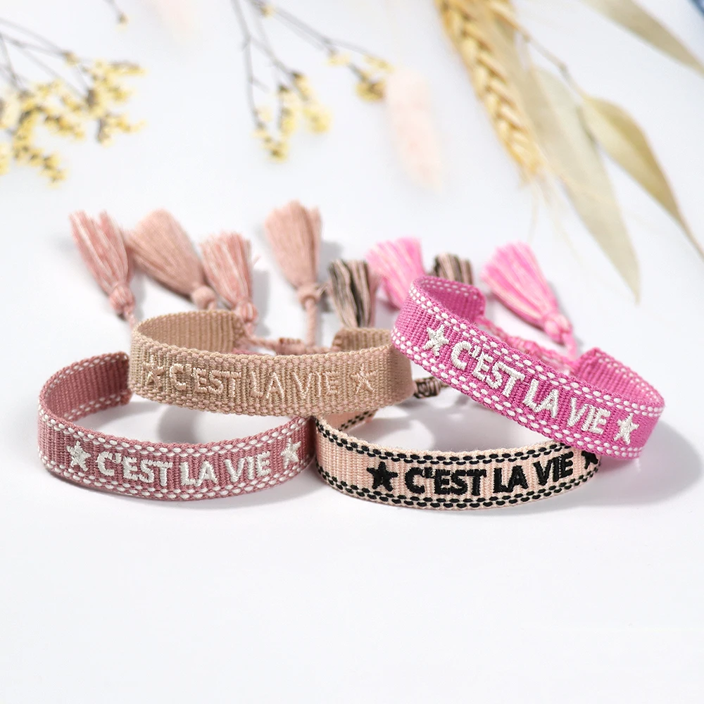 Woven Friendship Bracelet For Women With Saying C\'EST LA VIE Summer Stackable Jewelry