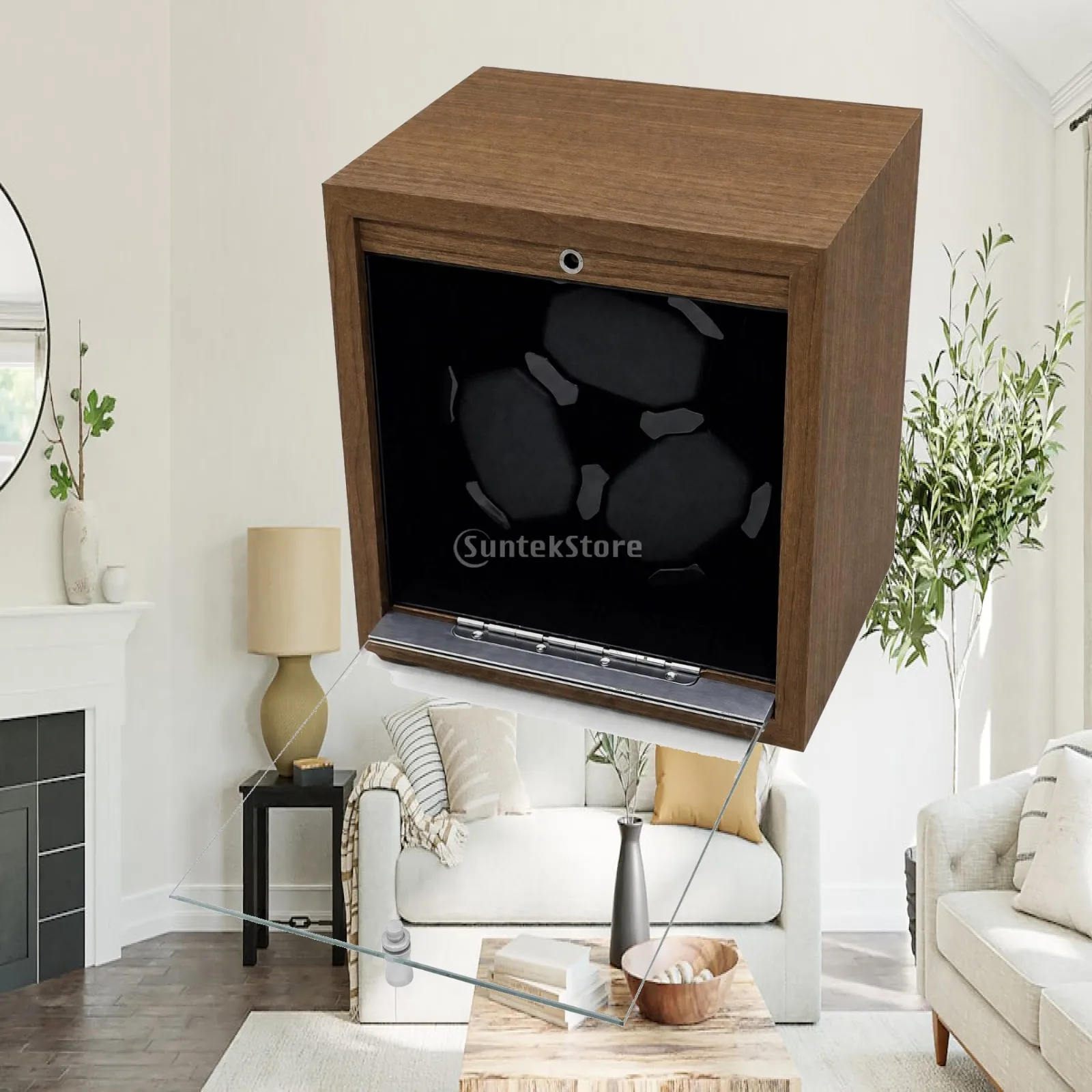 Wooden Watch Winder with Glass Door Adjustable Rotation Automatic Watch Winder Compact Space-Saving for Bedroom, Dressing Area