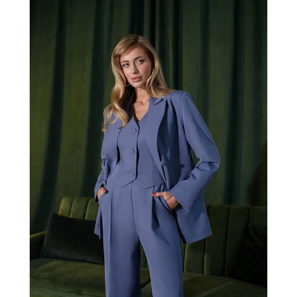 Women's Winter Clothes Sets Purple 3 Pieces Jacket Pants Vest Single Breasted Female Clothing Lady's Office Banquet Blazers Sets