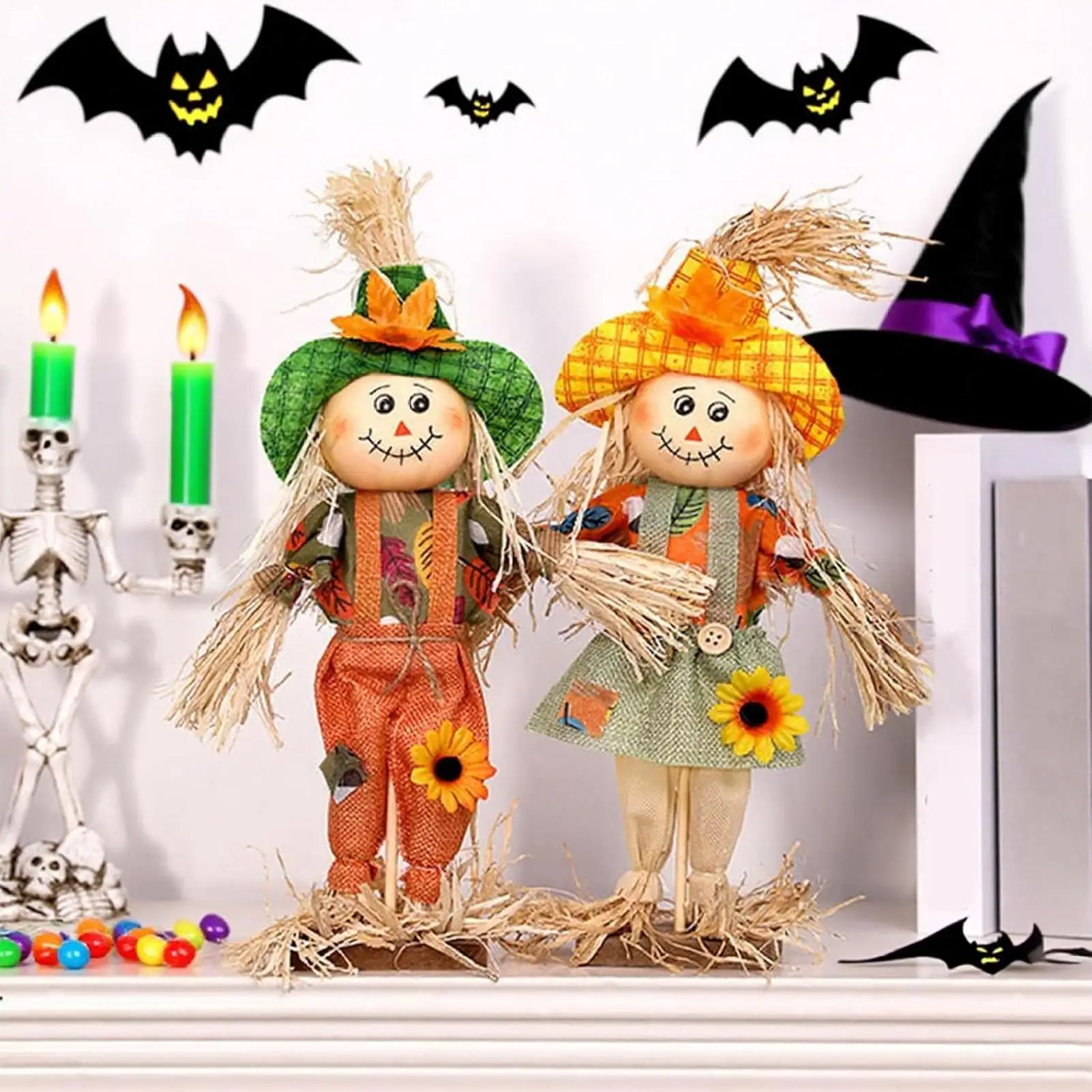 فزاعة زينة 2 قطعة الطيور بعيدا الشرفة ديكور المنزل 14 بوصة حصص مع القماش وقبعة لساحة الحديقة الشرفة حفلة المنزل #5