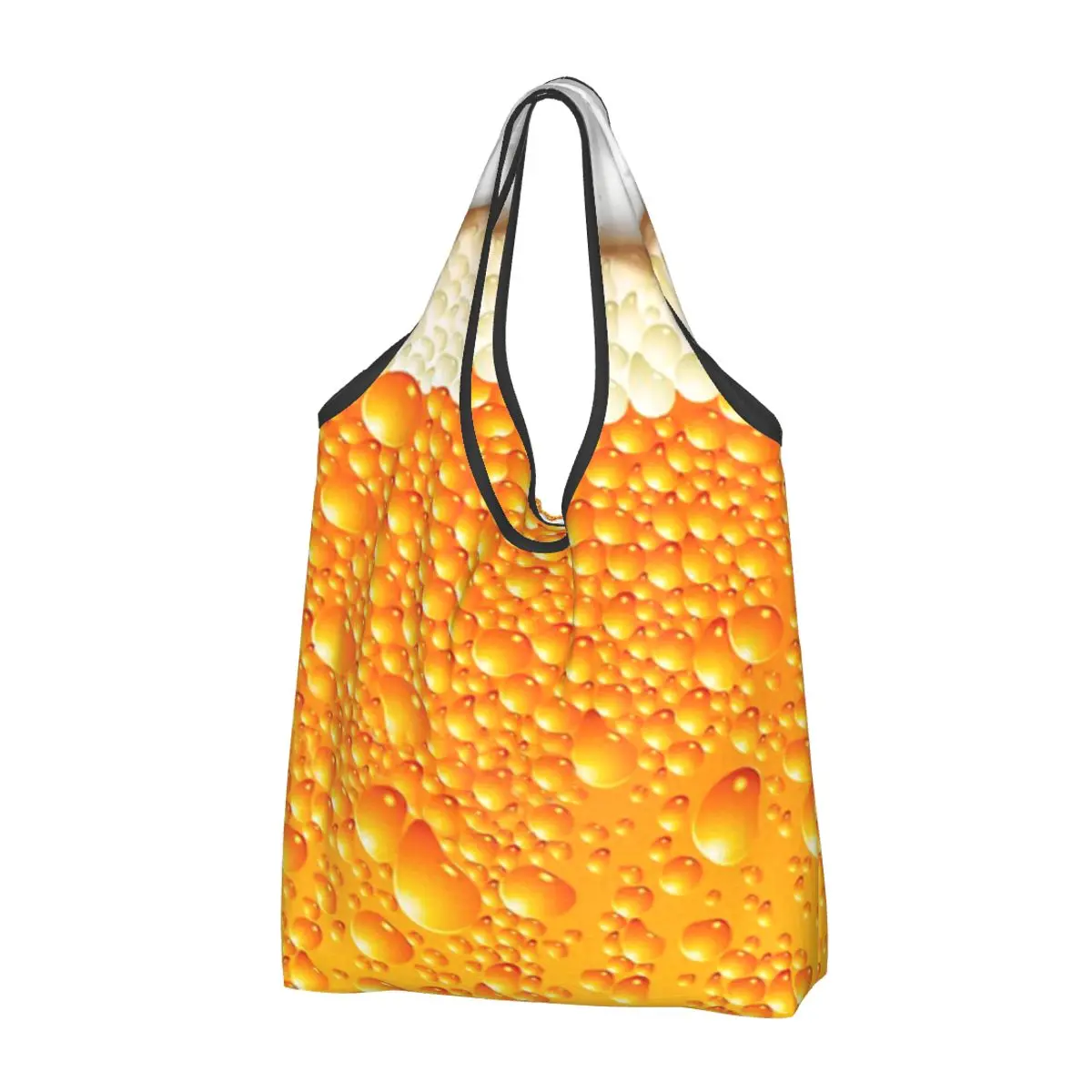 Reusable Beer Bubbles Grocery Bag Foldable Machine Washable Shopping Bag Large Eco Storage Bag Attached Pouch