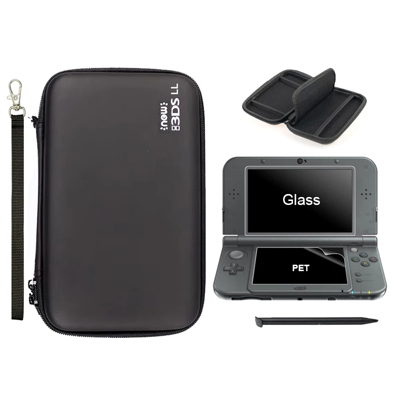 Przenośna, twarda torba ochronna na konsolę New 3DS XL/LL, zawierająca futerał do przenoszenia, rysik, ochraniacze ekranu i zestaw akcesoriów.