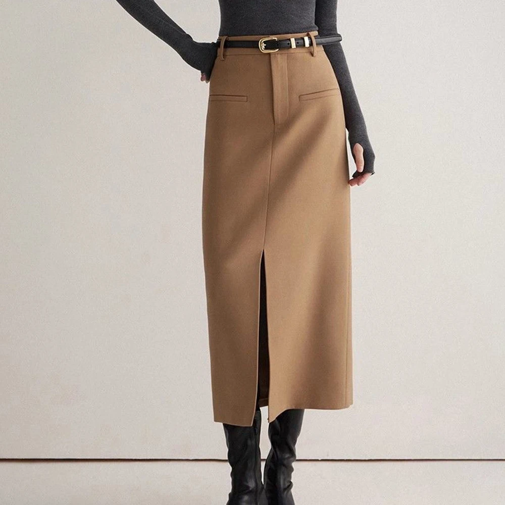 Commuter suit skirt, front slit straight  slim long French niche foreign fashion versatile  skirts for women