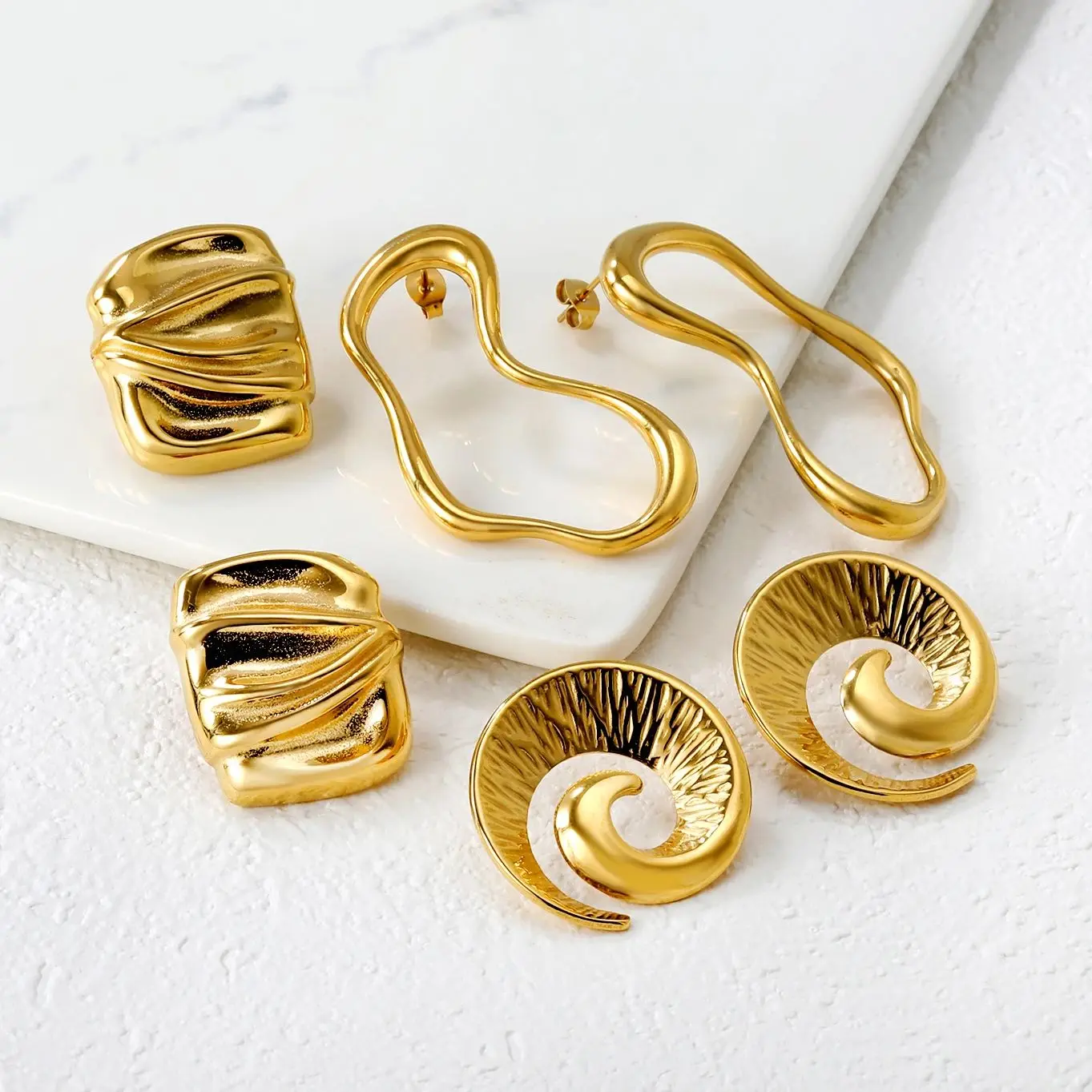 LUXUKISSKIDS Creative Stainless Steel Irregular Big Earrings Stud Minimalist Texture Chunky Gold Plated Piercing Party Jewelry