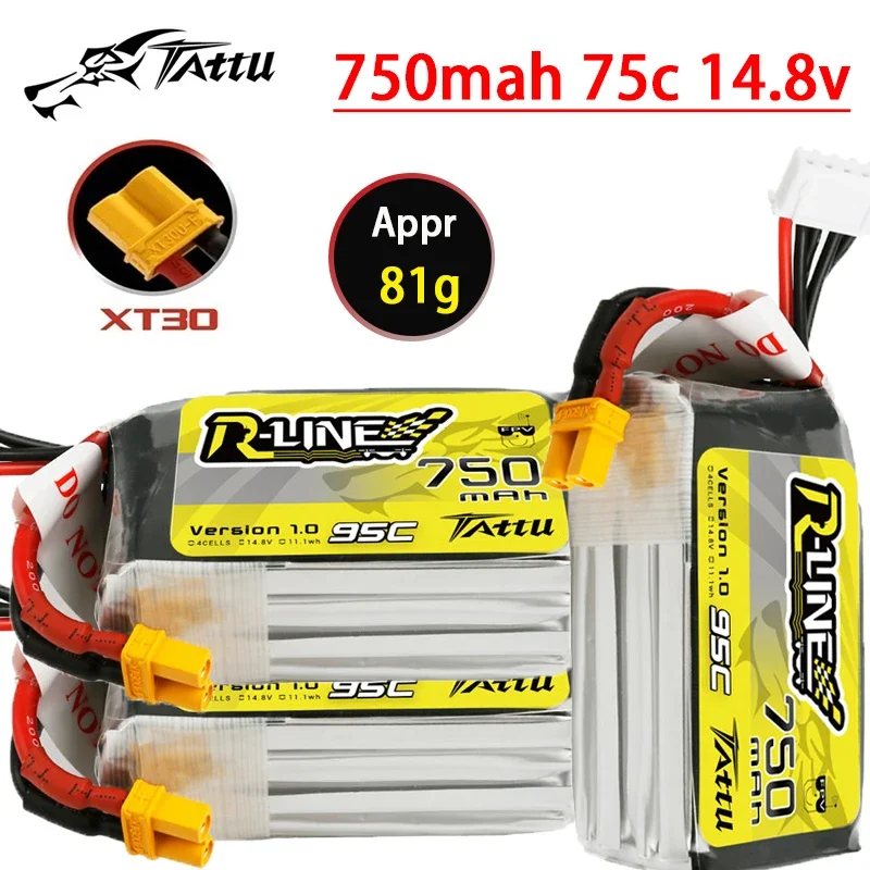 

TATTU-R-LINE 1,0 4S 14,8 V 750mAh 95C литий-полимерный аккумулятор для радиоуправляемого вертолета квадрокоптера FPV гоночного дрона, запчасти, батарея 14,8 V