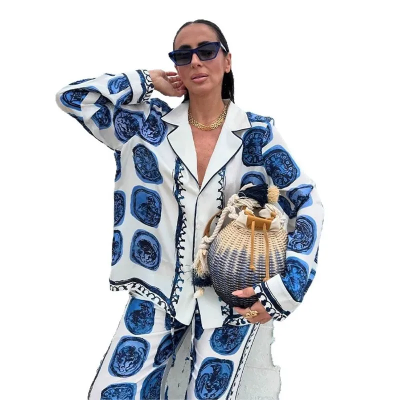 Herfst Nieuwe Lange Mouwen Gedrukt Shirt Broek Pak Voor Vrouwen Losse Eenvoudige Casual Elegante Vrouwelijke Streetwear Broek 2-delige Set