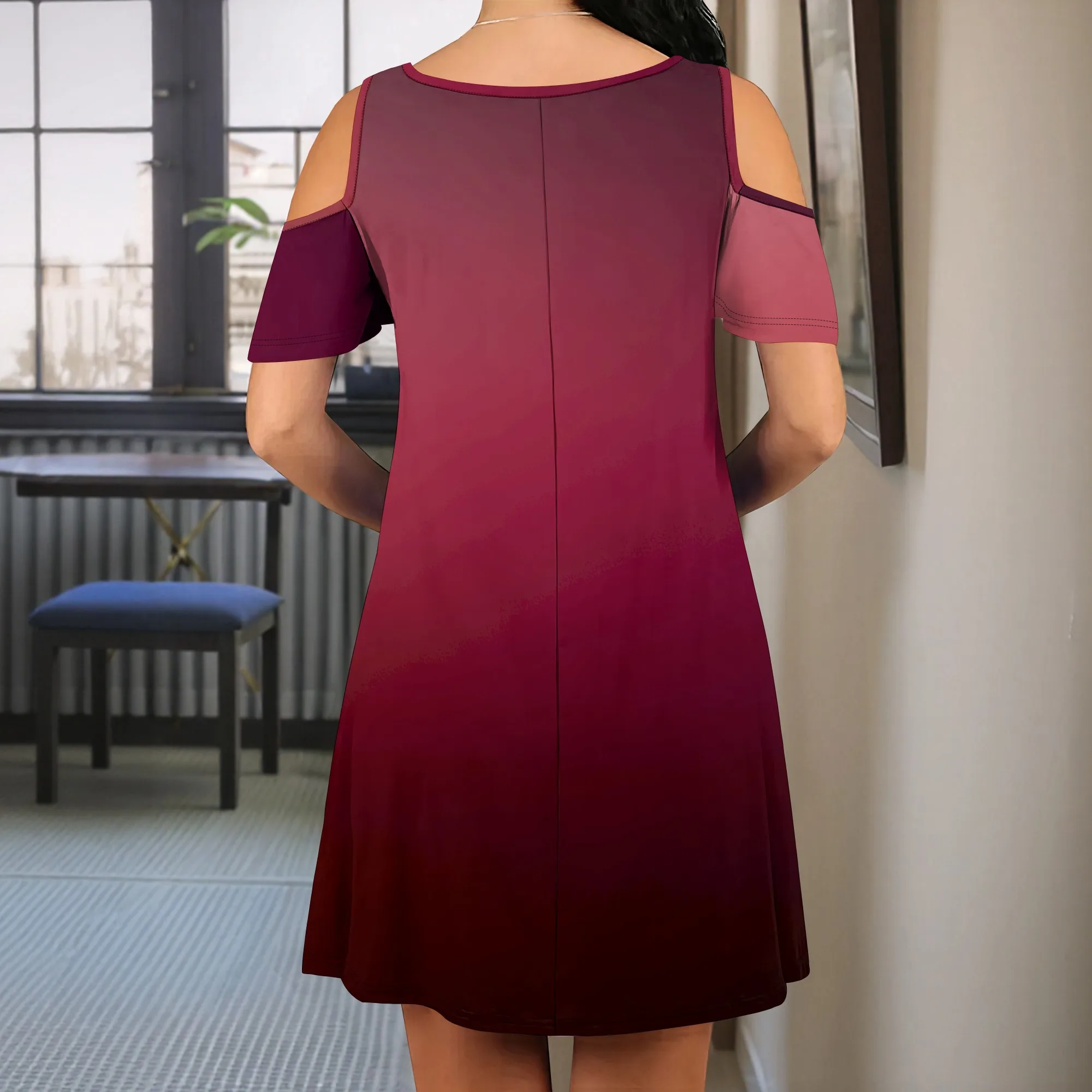 Short Sleeve Women's Cold Shoulder Dress with Pockets Casual Swing T-Shirt Dresses