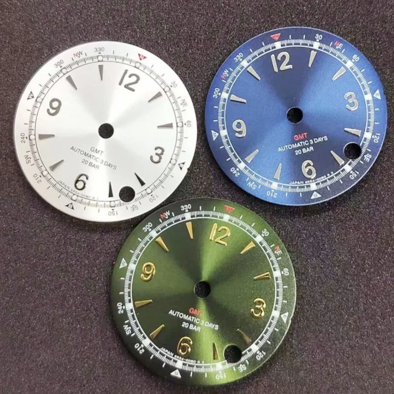 

28.5mm NH34 Dial Sunburst Dial White Blue Army Green Black GMT Dial Green Lume Fits NH34/NH35A/NH36A/4R35 Movement