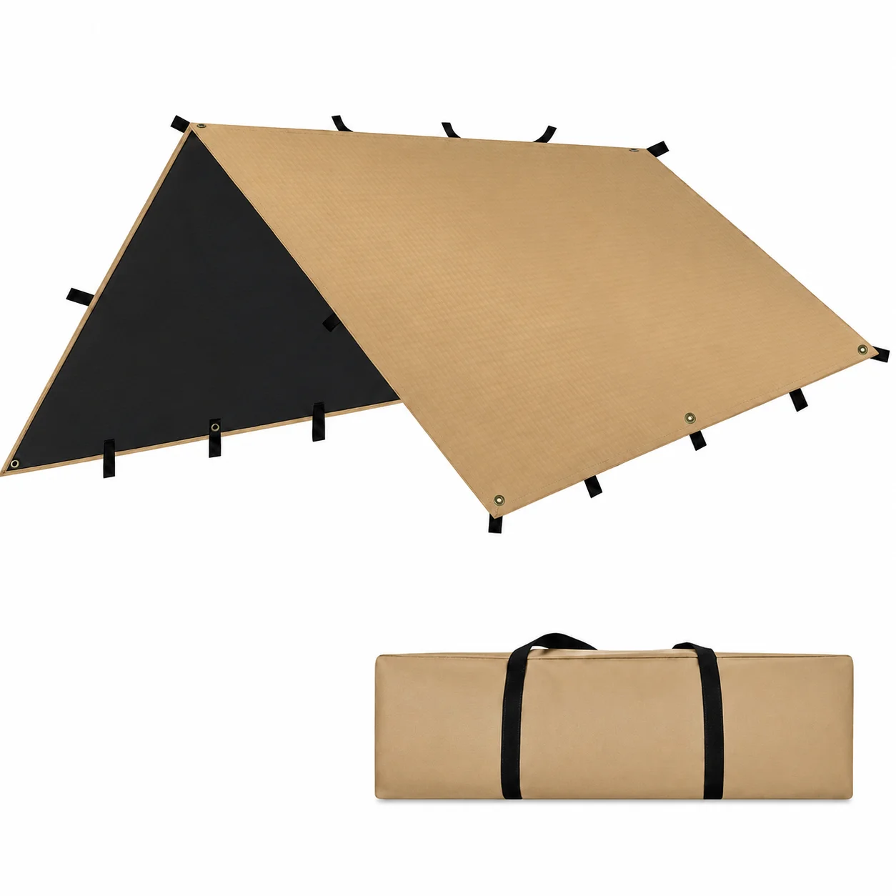 Waterproof Tarp Shelter - Telo da Campeggio Quadrato 3x3m, Kaki,
