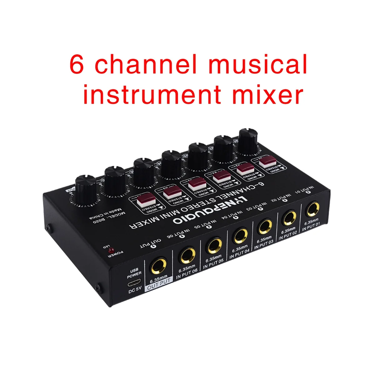 Mini 6-Channel Stereo Audio Mixer Musical Instrument Mixer Electric Wind/Electric Guitar/Electronic Piano/Drums Mixer