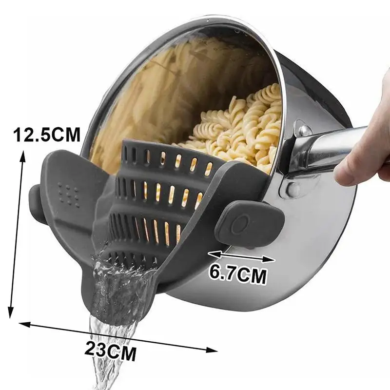1PC Adjustable Silicone Clip On Strainer For Pots Pot Strainer Kitchen Pot Strainer Handheld Drainer For Noodles Pasta