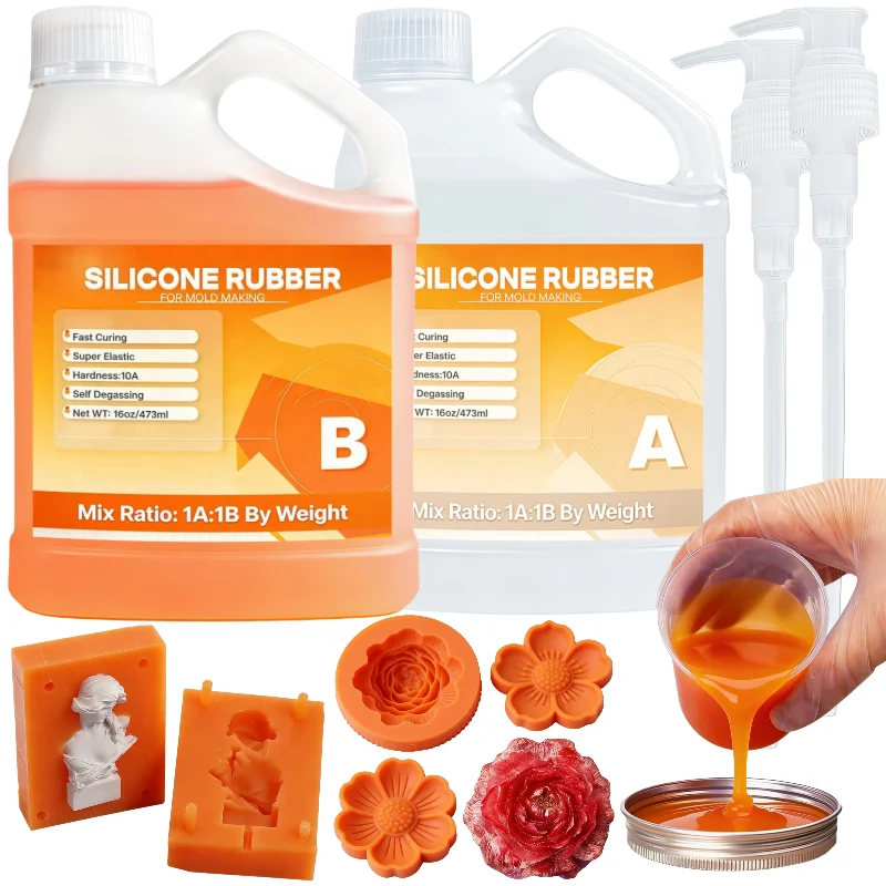 Fast Liquid Silicone Rubber (10A),  1A:1B  Ratio, for DIY Molding Resin Casting & Making Molds,  for Beginners & System