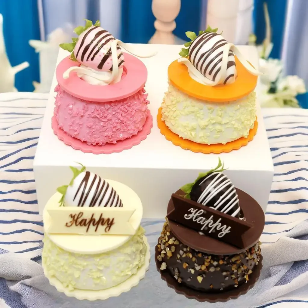 

4pcs Artificial Cake Strawberry Cake Double Jam Dessert Refrigerator Sticker Festival Shop Cake Model New Home Decor Decoration