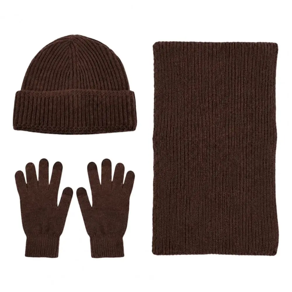 Comfortable Windproof Knit Hat for Daily Commute Men's Knitted Hat Scarf Set Warm Winter Beanies Gloves Cold Weather for Outdoor
