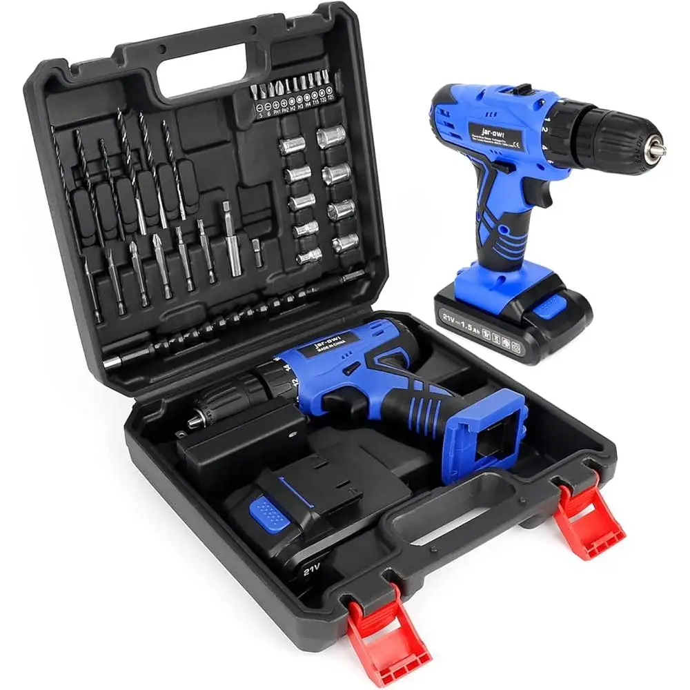 Portable 21V Cordless Power Drill Set 37PCS Drill Bits Rechargeable Battery Charger Lightweight Ergonomic Home Tool Kit