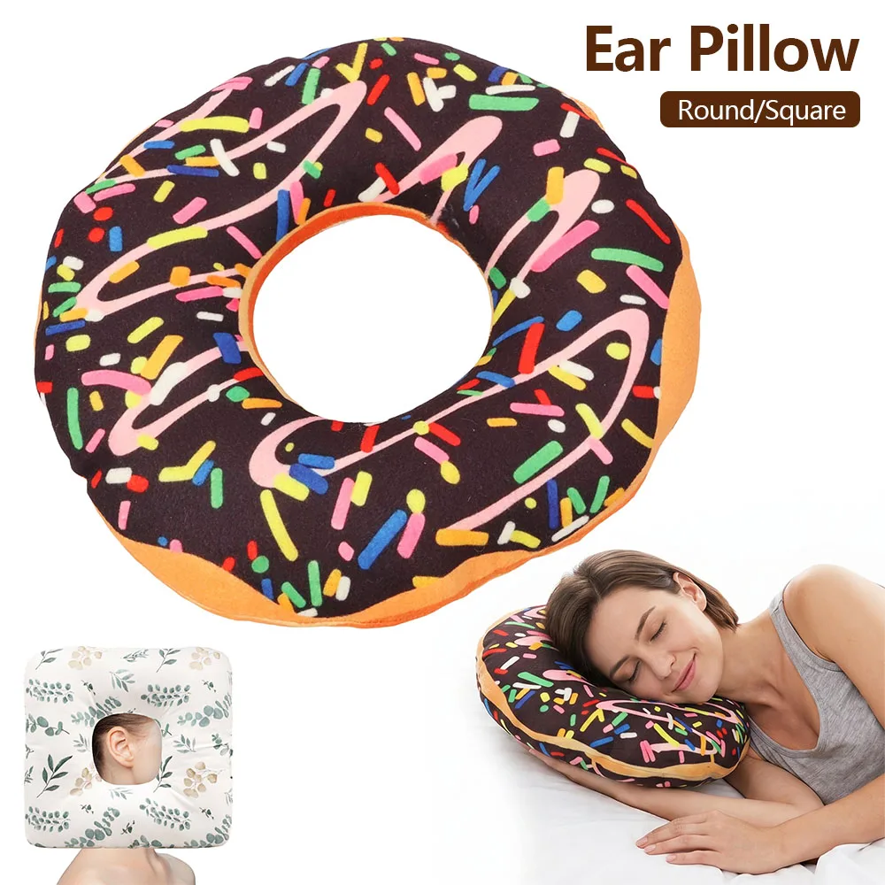Ear Piercing Pillow Round/Square Side Sleeper Pillow with Hole Comfortable Breathable Ear Guard Cushion for Ear Plug Wearer