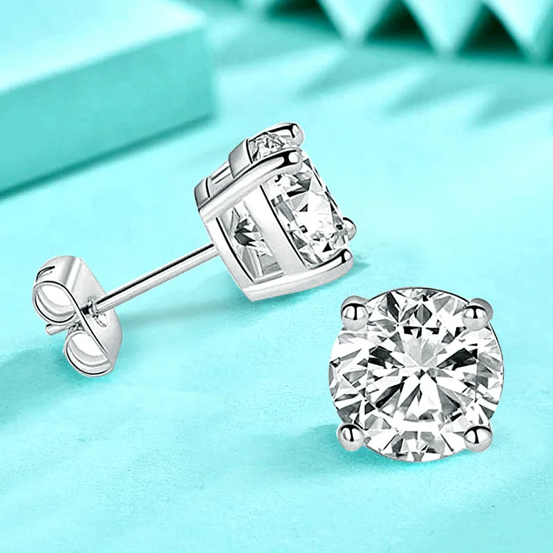 

Korean style 925 pure silver earrings with four claws zircon silver needles wholesale round diamond earrings fashionable