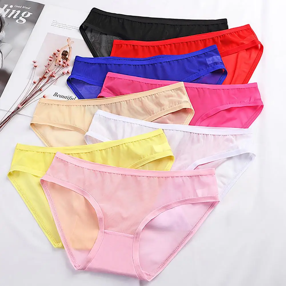 2025 Ultra-thin Low-rise Panties Sexy Transparent Mesh Briefs See-through Solid Color Breathable Girls Underpants Daily Wear