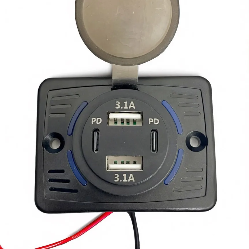 4 Ports 12V USB Outlet, Wall Mount Charger Adapter, QC 22.5W PD 30W Type-C Quick Charge Port , Charger Socket,for Bus,ATV,Truck