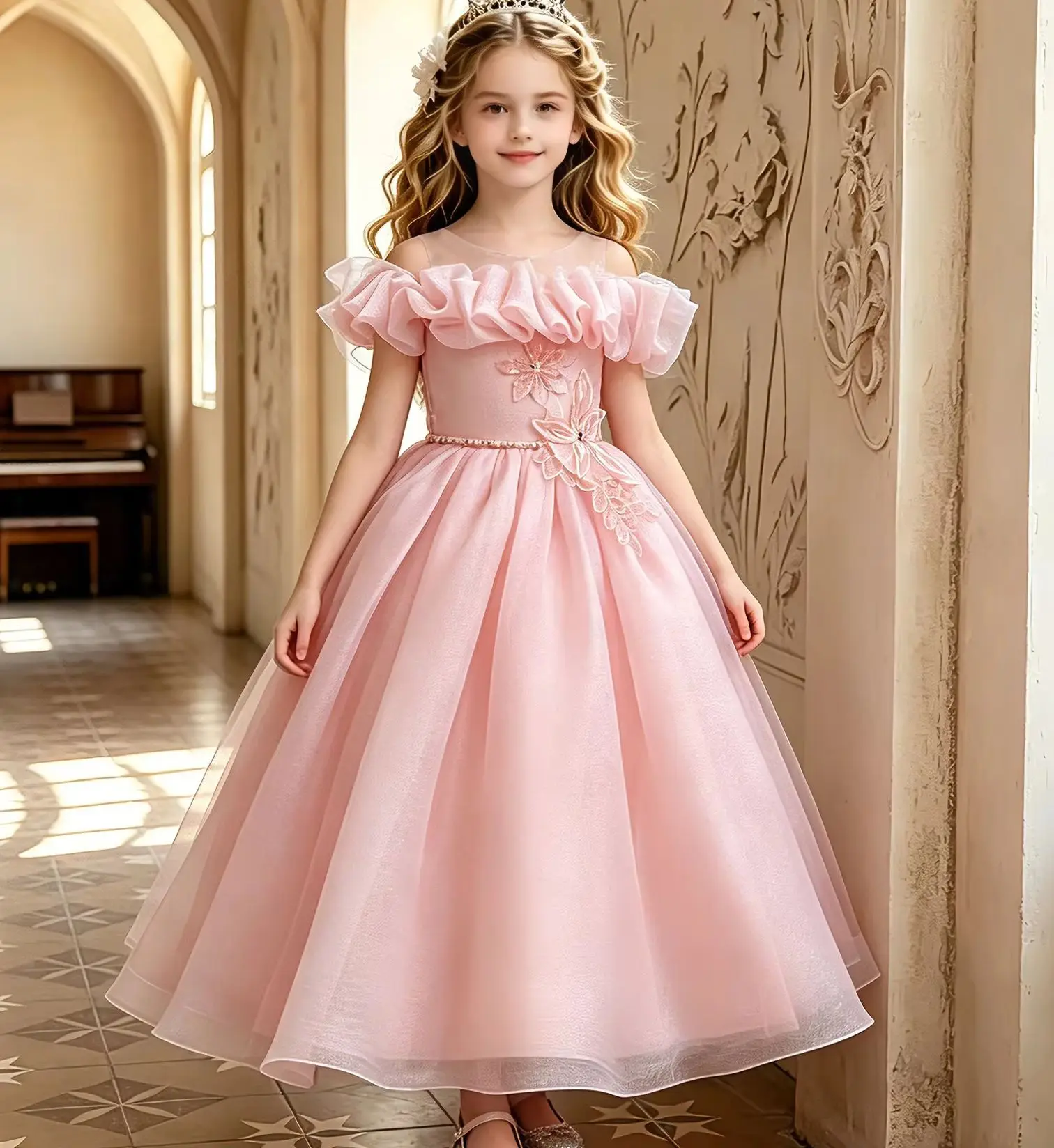 New Piano Girls' Elegant Wedding Dress Flower Girl Ceremonial Party Dresses Kid Clothes 4 to 12T view 4