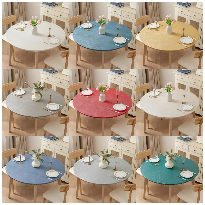 60-120cm Waterproof Oil-Proof PVC Tablecloth with Elastic Edged Non-Slip Full Wrap Party Table Cover Kitchen Restaurant Decor