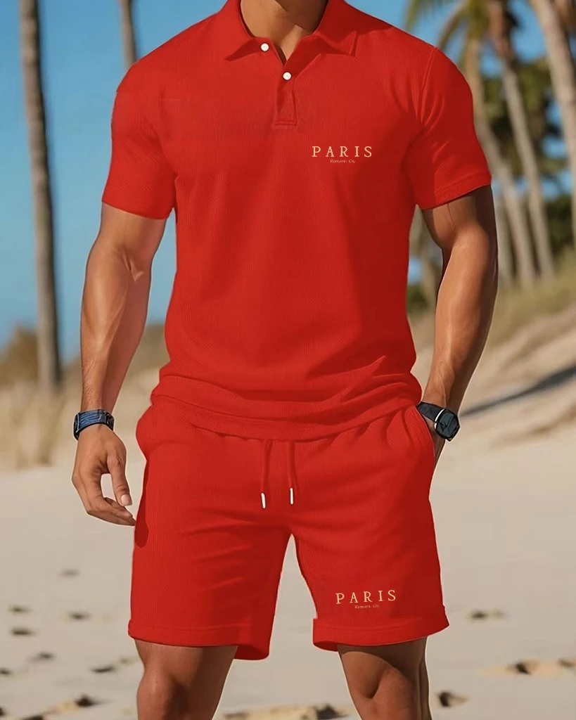 

Men's mountain peak Polo two-piece set, short-sleeved shorts for summer outdoor hiking, sportswear