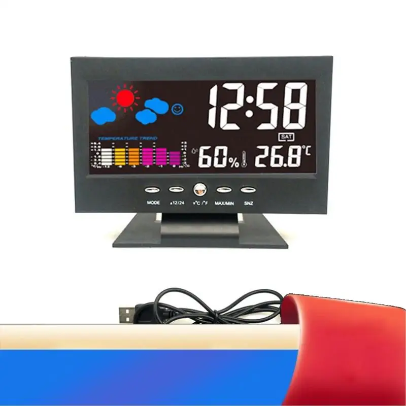 1Set Weather Forecast Station Temperature Humidity Time Date Display Clock Home Plastic-X62A