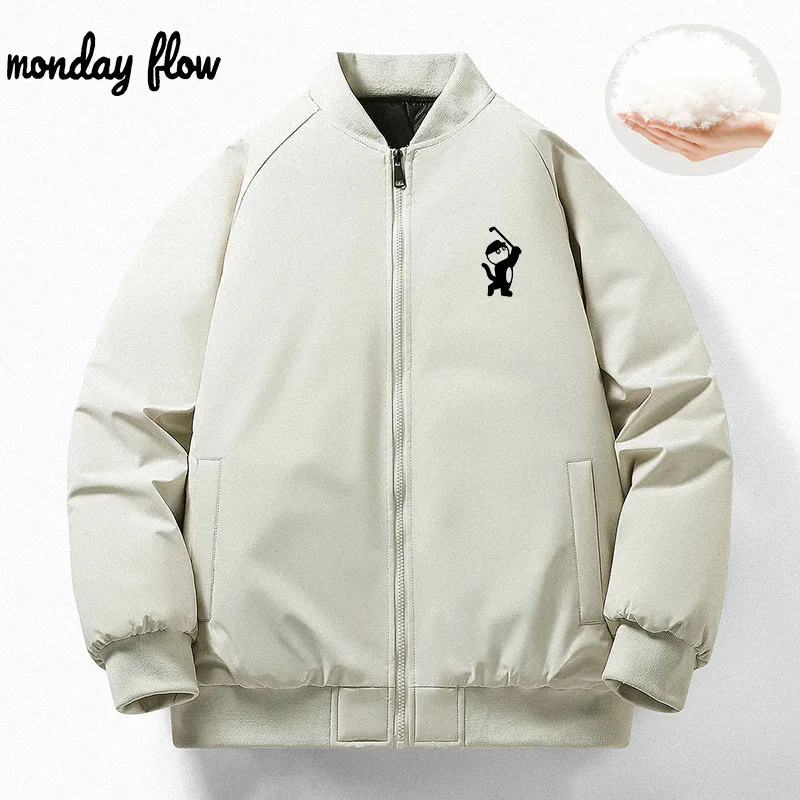 Monday Flow Men's Trendy Golf Jackets New Warm Parka Winter Casual Coat Solid Standing Collar Windproof Golf Cotton Jacket