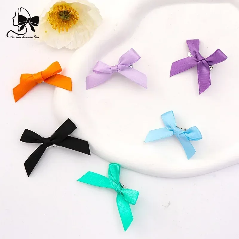 10pcs/pack Children White Bowknot Hairclips Students Ribbon Bow BBclps Little Girls Hairpins Colorful Hairgrips Hair Accessories