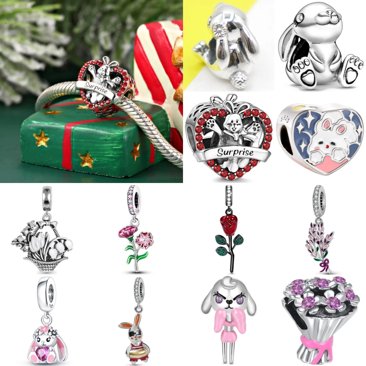 

Лидер продаж, красивая цветочная корзина, милый кролик, роза, подвески из бисера, подходят для оригинального серебра 925, европейский браслет, женские ювелирные изделия, подарок